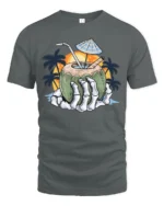 Tropical Skeleton Hand Coconut Cocktail Beach Graphic Tee - gray t-shirt on white background
