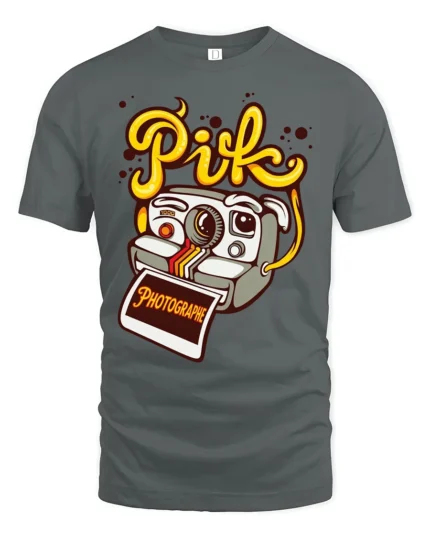 Vintage Camera Character Pik Photographe Graphic Tshirt - gray t-shirt on white background