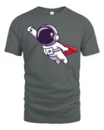 Heroic Space Voyager Superhero Red Cape Graphic Tshirt - gray t-shirt on white background