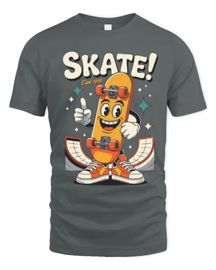 Rad Skater Boy Cartoon Skate 1959 Retro Graphic Tshirt - gray t-shirt on white background