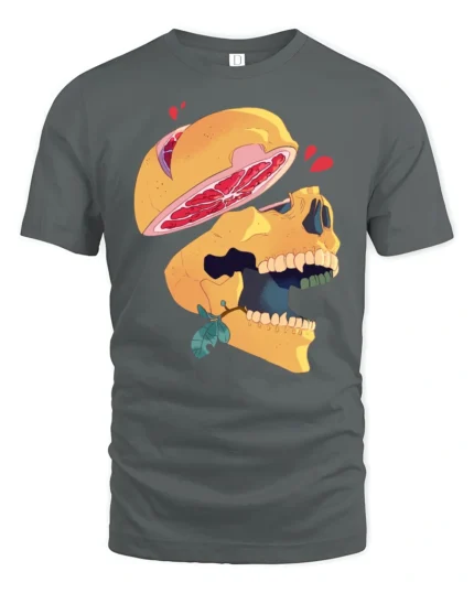 Surreal Sliced Grapefruit Skull Artistic Graphic Tshirt - gray t-shirt on white background