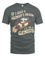 Witty Space Dog Genius Human Brain Slogan Graphic Tshirt - gray t-shirt on white background