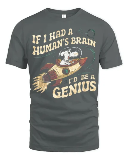 Witty Space Dog Genius Human Brain Slogan Graphic Tshirt - gray t-shirt on white background
