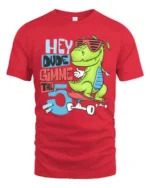 Radical Skater T Rex Hey Dude Gimme The 5 Graphic Tshirt - red t-shirt on white background
