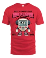 Pro Gamer CPU Player Robot Vintage 1990 Style Graphic Tshirt - red t-shirt on white background