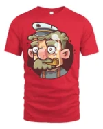 Salty Old Sea Captain Pipe Smoking Sailor Graphic Tshirt - red t-shirt on white background