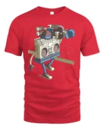 Walking Boombox Hip Hop Beats Retro Music Graphic Tshirt - red t-shirt on white background