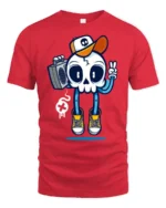 Groovy Boombox Skull B Boy Retro Hip Hop Style Graphic Tee - red t-shirt on white background