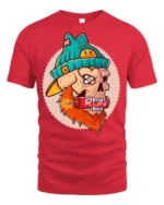 Dynamite Biting Bearded Skull Run Fast Graphic Tshirt - red t-shirt on white background