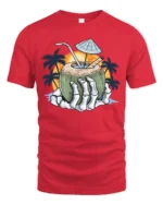 Tropical Skeleton Hand Coconut Cocktail Beach Graphic Tee - red t-shirt on white background