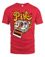 Vintage Camera Character Pik Photographe Graphic Tshirt - red t-shirt on white background
