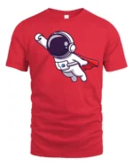 Heroic Space Voyager Superhero Red Cape Graphic Tshirt - red t-shirt on white background