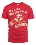 Witty Space Dog Genius Human Brain Slogan Graphic Tshirt - red t-shirt on white background