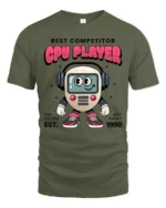 Pro Gamer CPU Player Robot Vintage 1990 Style Graphic Tshirt - military green t-shirt on white background