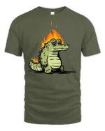 Chill On Fire Gator Smokin Hot Relaxed Graphic Tshirt - military green t-shirt on white background