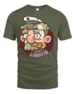 Salty Old Sea Captain Pipe Smoking Sailor Graphic Tshirt - military green t-shirt on white background