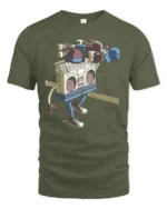 Walking Boombox Hip Hop Beats Retro Music Graphic Tshirt - military green t-shirt on white background