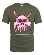 Melting Artist Skull Paintbrush Pencil Graphic Art Tshirt - military green t-shirt on white background
