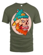 Dynamite Biting Bearded Skull Run Fast Graphic Tshirt - military green t-shirt on white background