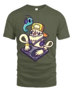 Funky DJ Ghost Monster Shaggy Yellow Creature Graphic Tee - military green t-shirt on white background