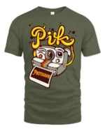 Vintage Camera Character Pik Photographe Graphic Tshirt - military green t-shirt on white background