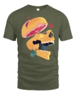 Surreal Sliced Grapefruit Skull Artistic Graphic Tshirt - military green t-shirt on white background