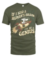 Witty Space Dog Genius Human Brain Slogan Graphic Tshirt - military green t-shirt on white background