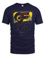 Nostalgic 80s Cassette Tape Memories Retro Graphic Tshirt - navy t-shirt on white background