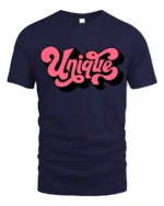 Groovy Pink Script Unique Typography Bold Retro Graphic Tshirt - navy t-shirt on white background