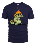 Chill On Fire Gator Smokin Hot Relaxed Graphic Tshirt - navy t-shirt on white background