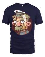 Salty Old Sea Captain Pipe Smoking Sailor Graphic Tshirt - navy t-shirt on white background