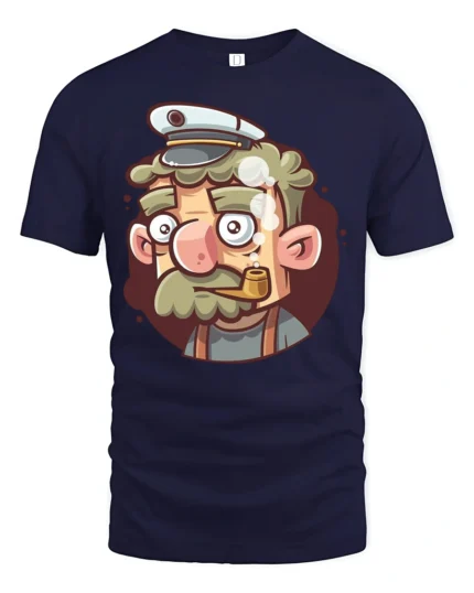Salty Old Sea Captain Pipe Smoking Sailor Graphic Tshirt - navy t-shirt on white background