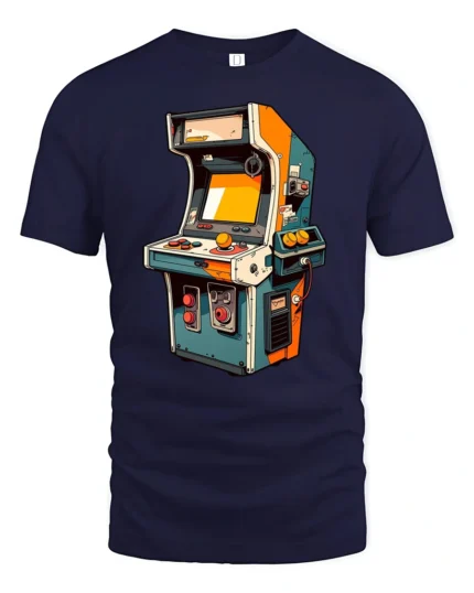 Retro Arcade Machine Joystick Classic Gaming Graphic Tshirt - navy t-shirt on white background