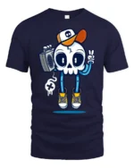 Groovy Boombox Skull B Boy Retro Hip Hop Style Graphic Tee - navy t-shirt on white background