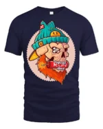Dynamite Biting Bearded Skull Run Fast Graphic Tshirt - navy t-shirt on white background