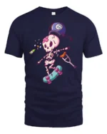 Clumsy Skeleton Skater Bowling Ball Accident Graphic Tee - navy t-shirt on white background