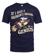 Witty Space Dog Genius Human Brain Slogan Graphic Tshirt - navy t-shirt on white background