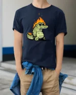 Chill On Fire Gator Smokin Hot Relaxed Graphic Tshirt - model wearing navy tee with hands in pockets