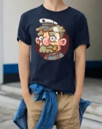 Salty Old Sea Captain Pipe Smoking Sailor Graphic Tshirt - model wearing navy tee with hands in pockets
