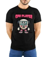 Pro Gamer CPU Player Robot Vintage 1990 Style Graphic Tshirt - model wearing black tee with hands behind back