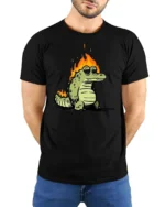 Chill On Fire Gator Smokin Hot Relaxed Graphic Tshirt - model wearing black tee with hands behind back