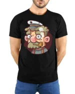 Salty Old Sea Captain Pipe Smoking Sailor Graphic Tshirt - model wearing black tee with hands behind back