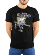 Walking Boombox Hip Hop Beats Retro Music Graphic Tshirt - model wearing black tee with hands behind back