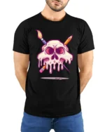 Melting Artist Skull Paintbrush Pencil Graphic Art Tshirt - model wearing black tee with hands behind back