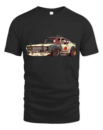 Retro Japanese Drift Car Street Runner Graphic Tshirt - black t-shirt on white background