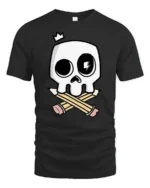 Creative Illustrator Artist Skull Crossed Pencils Graphic Tee - black t-shirt on white background
