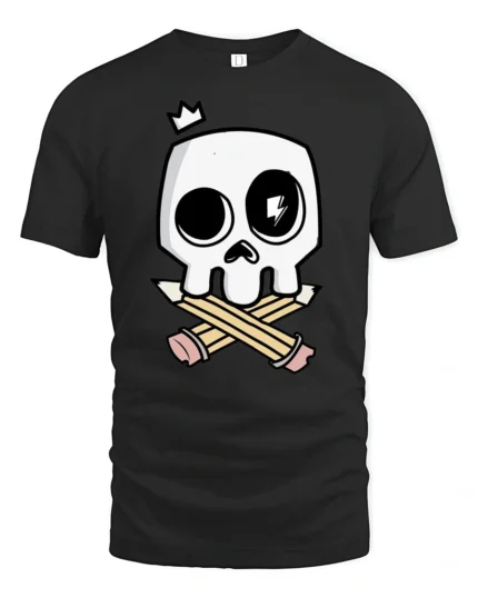 Creative Illustrator Artist Skull Crossed Pencils Graphic Tee - black t-shirt on white background