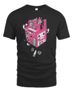 Retro Musical Cube Beats Pink Cassette Tape Graphic Tshirt - black t-shirt on white background