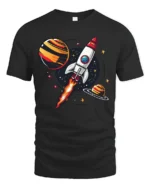Galactic Rocket Ship Launch Retro Space Exploration Tshirt - black t-shirt on white background