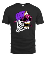 Vibrant Hip Hop Skeletal Rockstar Pink Shades Graphic Tee - black t-shirt on white background